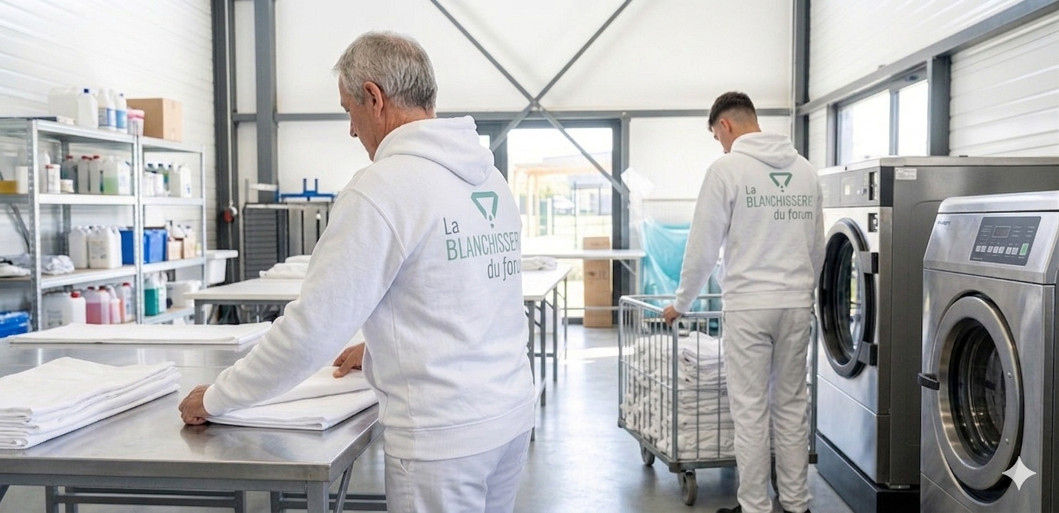 Salarié de la Blanchisserie du Forum au travail